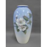 Royal Copenhagen porcelain baluster vase with flowers to a pale blue ground, number 2629 to the