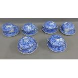 A set of six Copeland Spode Italian patterned blue and white bowls, lids and saucers (a lot)