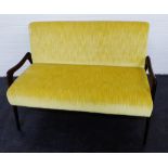 Julian Chichester two-seater Zebra sofa upholstered in yellow plush fabric, with mid century