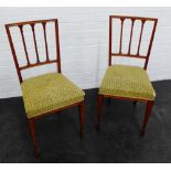 A pair of fruitwood framed side chairs with upholstered seat and slender tapering legs, 88 x 42cm (