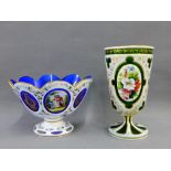 Bohemian overlaid glass vase and bowl with painted panels depicting figures and flowers, 15cm, (2)