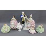 Collection of six Dresden porcelain figures of musicians and ballet dancers, tallest 20cm, (6)