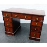 19th century mahogany desk, the rectangular top with an inset red leather skivver, over an