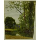 Fredrick Leighton 'River Landscape' Watercolour, signed, in a glazed frame, 28 x 38cm