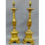 Pair of gilt wood table lamp bases, 51cm high excluding fitting, (2)