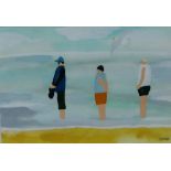 Will Datson 'Three Paddlers (one with hat and sunglasses) Pencil and Gouache, dated 1994, in a