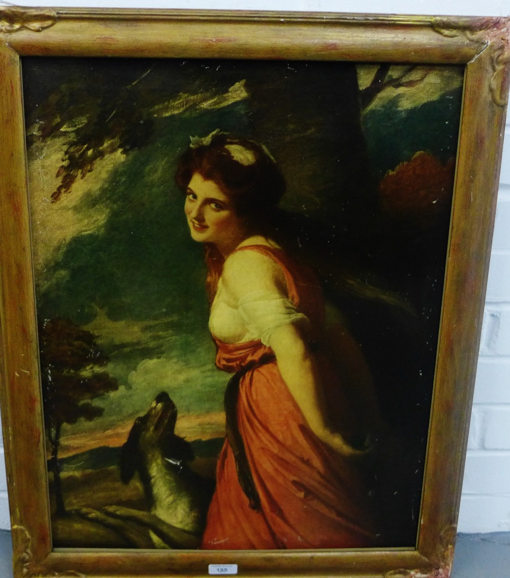 After George Romney 'Lady Hamilton with a Dog' Print, in a gilt frame, 49 x 63cm