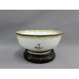 Chinese armorial porcelain punch bowl with gilt metal rim, complete with hardwood stamp, (a/f), 26.
