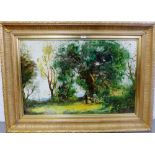Continental School 'Woodland Landscape with Figures seated beneath a Tree' Oil-on-Canvas, signed
