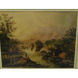 19th Century School 'Highland River Scene' Watercolour, apparently unsigned, in a glazed giltwood