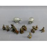 Collection of early 20th century cold painted bronze rabbits, tallest 5.5cm high, together with a