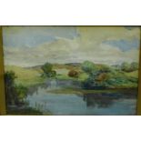 Harry MacGregor (Kirkcudbright School) 'River Landscape' Watercolour, signed, in a glazed frame,