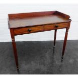 19th century mahogany three quarter ledgeback table with two frieze drawers and turned tapering