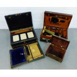 A collection of 19th century boxes and a brown leather travel / vanity case (4)