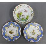 Pair of Rockingham porcelain cabinet plates, together with a Capodimonte Swan Service bowl, (3)