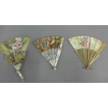 Three antique fans, all with damages (a/f) (3)