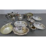 A carton containing a quantity of Epns wares to include teaset, coffee pot and serving dishes,