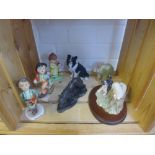 Mixed lot to include two Hummel figures, Border Fine Art figure groups, a hardstone elephant and a