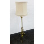 Art Nouveau brass standard lamp and shade, 148cm high