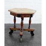 Early 20th century painted side table with hexagonal top and cross stretcher, 48 x 42cm