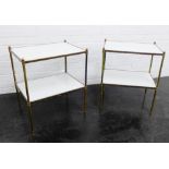 Pair of brass two tier etagere / side tables 60 x 52cm