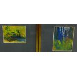 Jean Gardner, companion pair of landscape gouache, signed, in glazed frames, largest 17 x 23cm, (2)