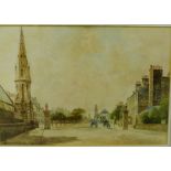 W. Fraser 'Town Square with Church Steeple' Watercolour, signed, in a glazed giltwood frame, 53 x