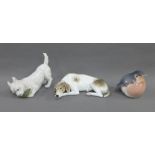 Royal Copenhagen 'Terrier' and a 'Robin', together with a Japanese white porcelain figure of a Dog