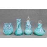 Group of four Caithness blue and white glass vases and scent bottles (4)