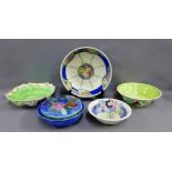 Collection of Scottish hand painted pottery to include Strathyre blue glazed bowl and cover and