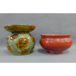 Royal Doulton spittoon, together with a Bretby orange glazed bowl, (2)
