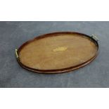 Mahogany and inlaid tray oval tray, 62 x 42cm