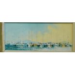 Contemporary School 'Moored Boats in a Harbour' Oil-on-Board, signed indistinctly, 31 x 13cm
