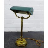 Brass students lamp with green shade, 48cm high
