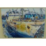 William P. Vannet 'Old Trawler, Fraserburgh' Watercolour, with a Royal Scottish Academy label verso,