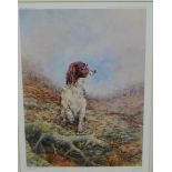 Ian Oates Limited edition coloured print of a Gundog, in a glazed frame, 32 x 43cm