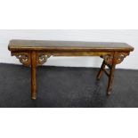 Chinoiserie style hardwood seat/stool, 52 x 120cm