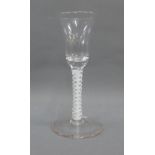 19th century air twist spiral stem glass with trumpet bowl, 17.5cm high