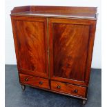 19th century mahogany linen press with three quarter gallery to top above a pair of cupboard doors