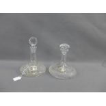 Two ships decanters with stoppers, both with silver decanter labels, one inscribed 'Sherry' the