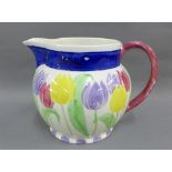 Bough Scottish pottery jug painted with Tulips by Richard Amour with printed backstamps, 14cm high