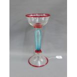 Italian style glass vessel, circa mid 20th century with a circular bowl on a spiraling tapered