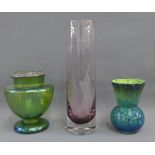 Scottish art glass vase, together with an Austrian style iridescent vase and cover and a Caithness