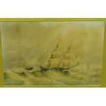 In the manner of Clarkson Stanfield 'Naval Ships manouvering in rough Seas' Watercolour,