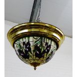 A large pair of Tiffany style ceiling lights with brass mounts, designed by Andy Thornton (2)
