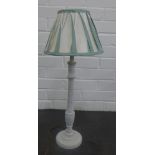 Wooden white painted table lamp base with pleated shade, 50cm high