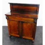 19th century rosewood chiffonier with a ledgeback over two drawers and pair of cupboard doors, 116 x