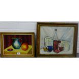 Two 20th Century still life to include a gouache and an acrylic in glazed frames, apparently