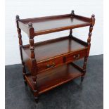 Mahogany three tier whatnot, the central section with a pair of short drawers, 112 x 90cm