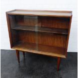 Teak bookcase / cabinet with glazed sliding doors, 92 x 92cm